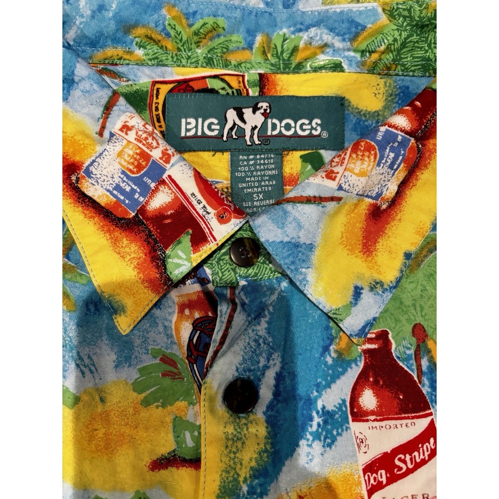 Big Dogs Mens 5XL Hawaiian Beer Beach Casual Button Up Palm Tree Shirt - Picture 4 of 6
